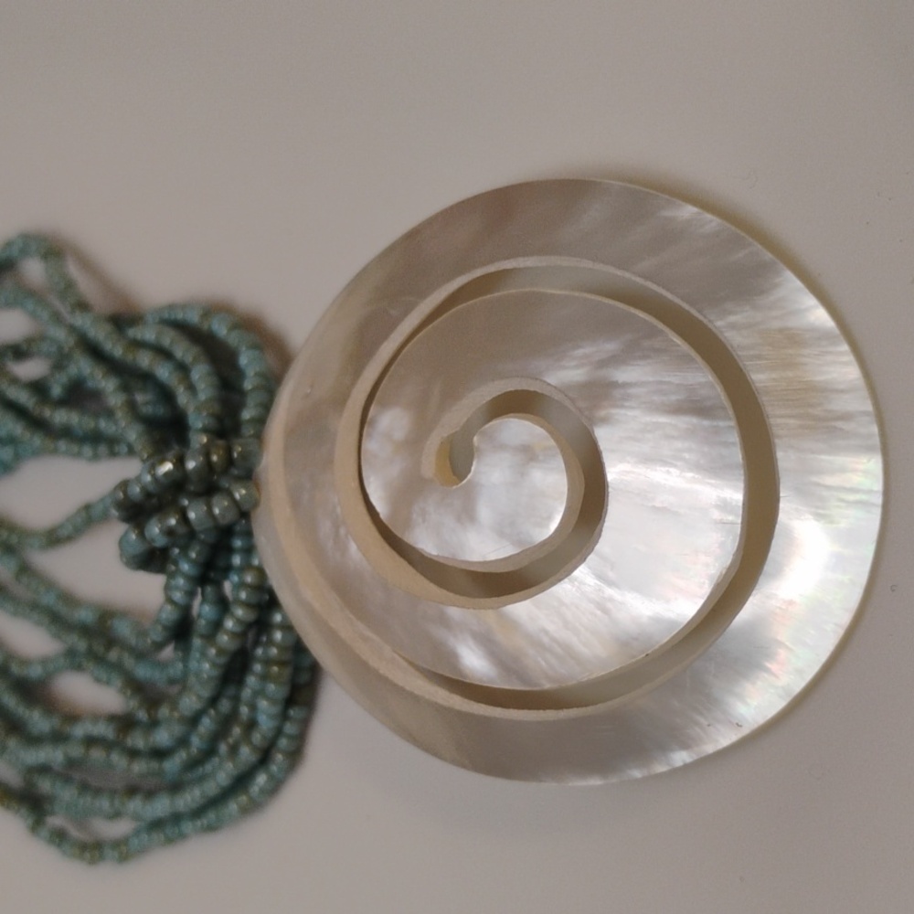 Statement Spiral Shell Pendant With Multiple Stra… - image 3